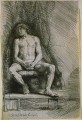 Study from the Nude Man Seated before a Curtain SIL Rembrandt